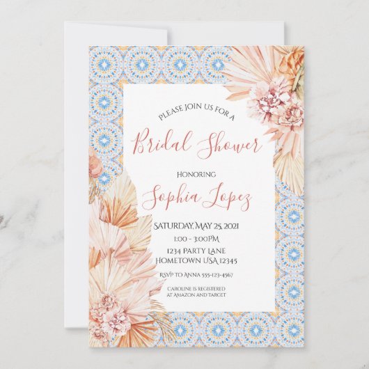 Boho Wildflower Pampas Grass Shower Kaart (Voorkant)