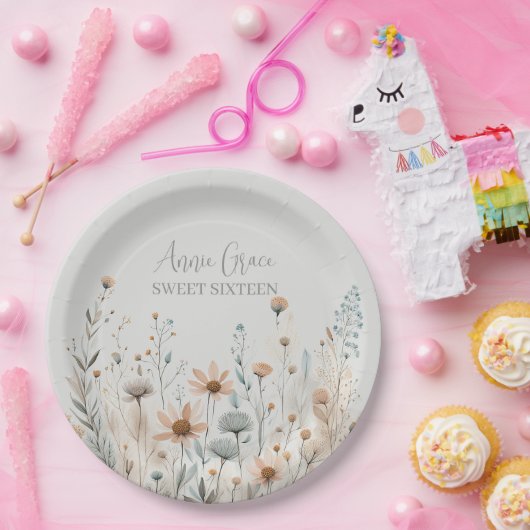 Boho Wildflower Papieren Bordje (Feest)