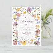 Boho Wildflower Pastel bruiloft uitnodiging (Staand voorkant)