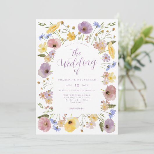 Boho Wildflower Pastel bruiloft uitnodiging (Staand voorkant)
