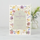 Boho Wildflower Pastel QR Code Huwelijksuitnodigin Kaart (Staand voorkant)