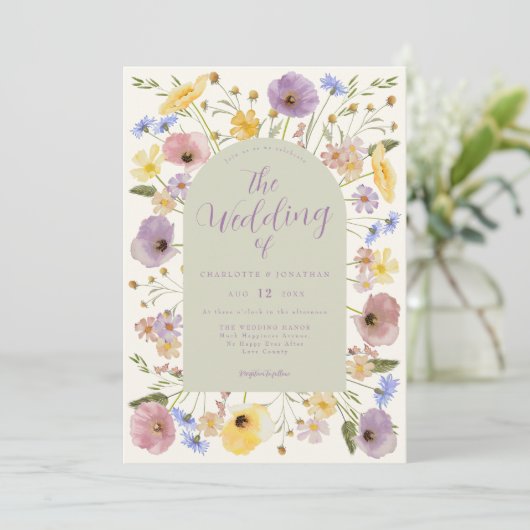 Boho Wildflower Pastel QR Code Huwelijksuitnodigin Kaart (Staand voorkant)