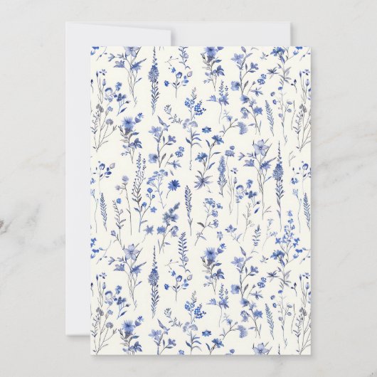 Boho Wildflower Patroon Blauw Ivoor Bruiloft Kaart (Achterkant)