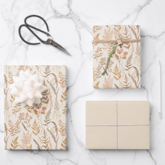 Boho Wildflower Patroon Elegante inpakpapier Set Vel (Voorkant)