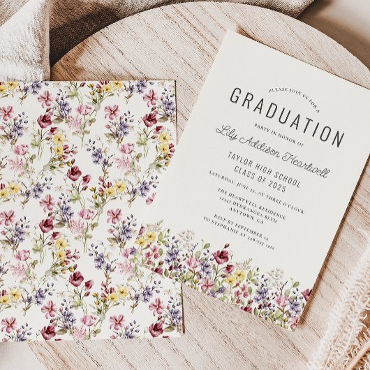 Boho Wildflower Patroon Ivoor Graduation Party Kaart