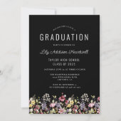 Boho Wildflower Pattern Black Graduation Party Kaart (Voorkant)