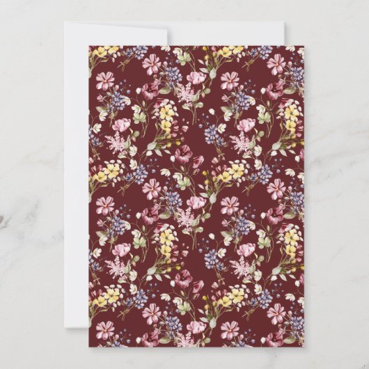 Boho Wildflower Pattern Bourgondië Afstudeerfeest Kaart (Achterkant)