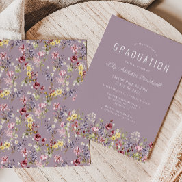 Boho Wildflower Pattern Mauve Afstudeerfeest Kaart