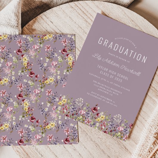 Boho Wildflower Pattern Mauve Afstudeerfeest Kaart