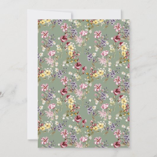 Boho Wildflower Pattern Sage Green Afstuderen Kaart (Achterkant)