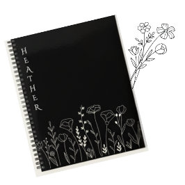 Boho Wildflower Personalized Black Gift for Her Notitieboek