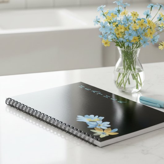 Boho Wildflower Personalized Black Gift for Her Notitieboek