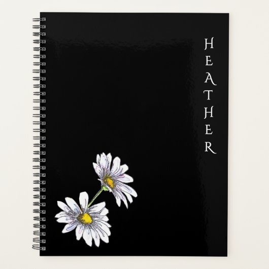 Boho Wildflower Personalized Black Gift for Her Pl Planner (Voorkant)