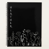 Boho Wildflower Personalized Black Gift for Her Planner (Voorkant)