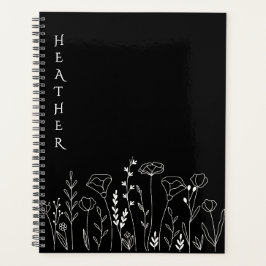 Boho Wildflower Personalized Black Gift for Her Planner
