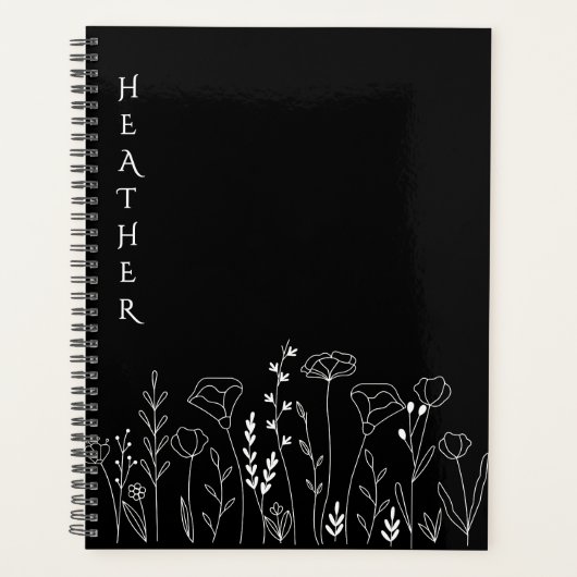 Boho Wildflower Personalized Black Gift for Her Planner (Voorkant)