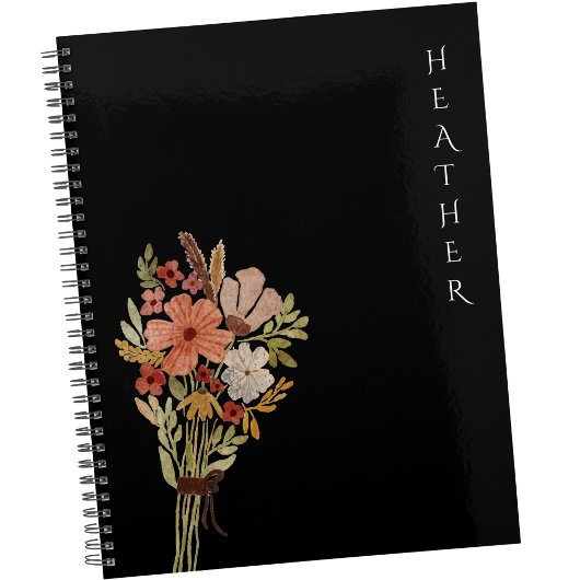 Boho Wildflower Personalized Black Gift for Her Planner