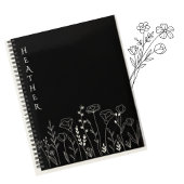 Boho Wildflower Personalized Black Gift for Her Planner