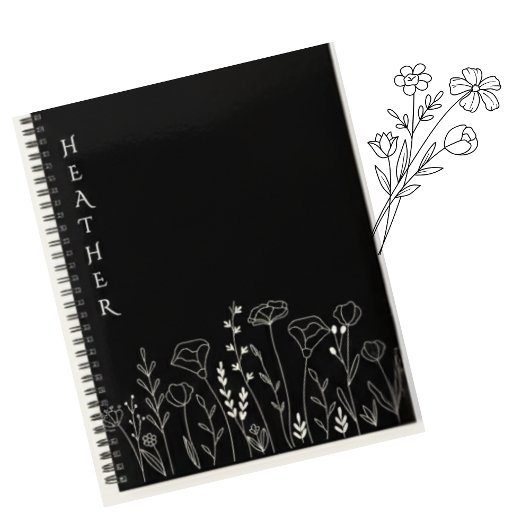 Boho Wildflower Personalized Black Gift for Her Planner