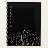Boho Wildflower Personalized Black Gift for Her Planner (Voorkant)