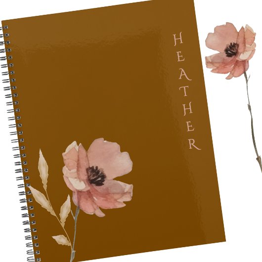 Boho Wildflower Personalized Brown Gift for Her Planner