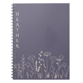Boho Wildflower Personalized Grey Gift for Her Notitieboek