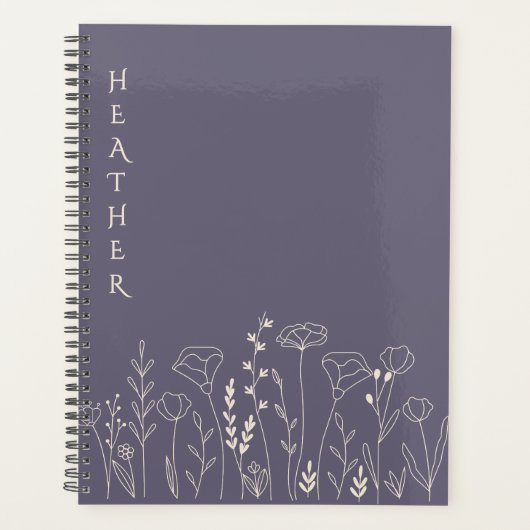 Boho Wildflower Personalized Grey Gift for Her Planner (Voorkant)