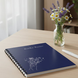 Boho Wildflower Personalized Navy Gift for Her Notitieboek