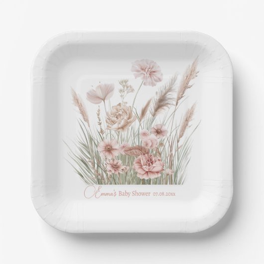 Boho Wildflower Personalized Paper Plates Papieren Bordje (Voorkant)