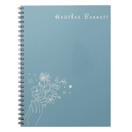 Boho Wildflower Personalized Teal Gift for Her Notitieboek (Voorkant)