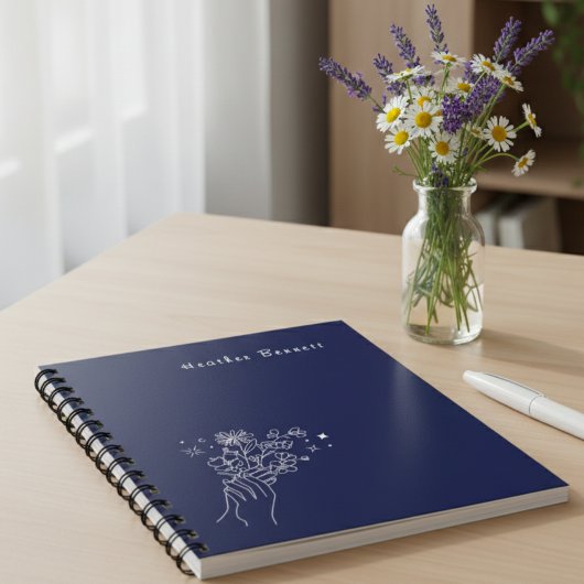 Boho Wildflower Persoonlijke Navy Cadeau voor Haar Planner