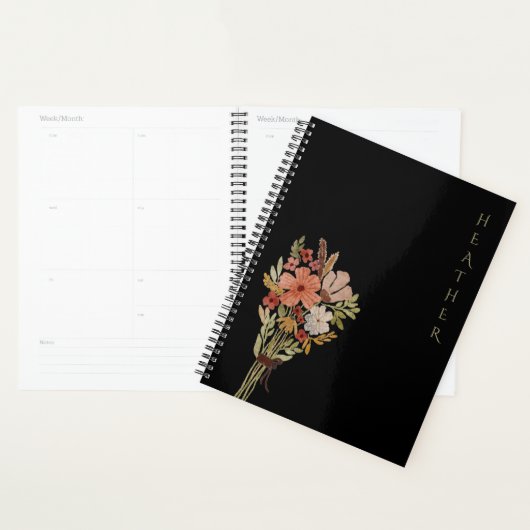 Boho Wildflower Persoonlijke Zwarte Cadeau voor Ha Planner (Display)