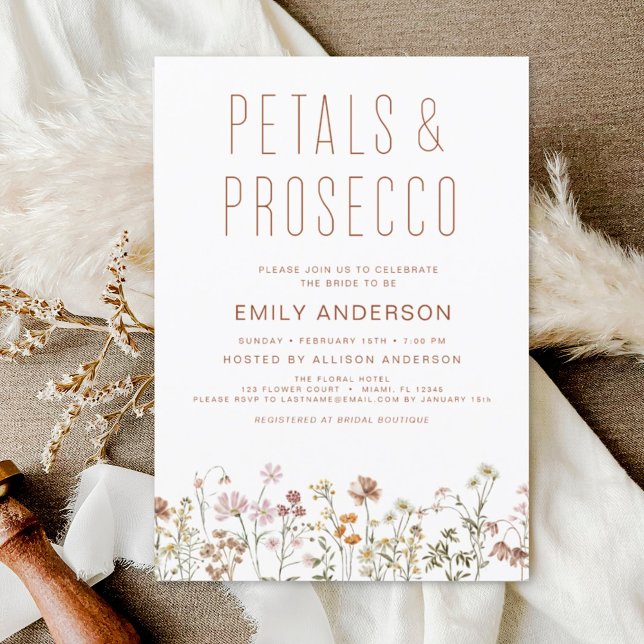 Boho Wildflower Petals & Prosecco Uitnodiging (Creator heeft geüpload)