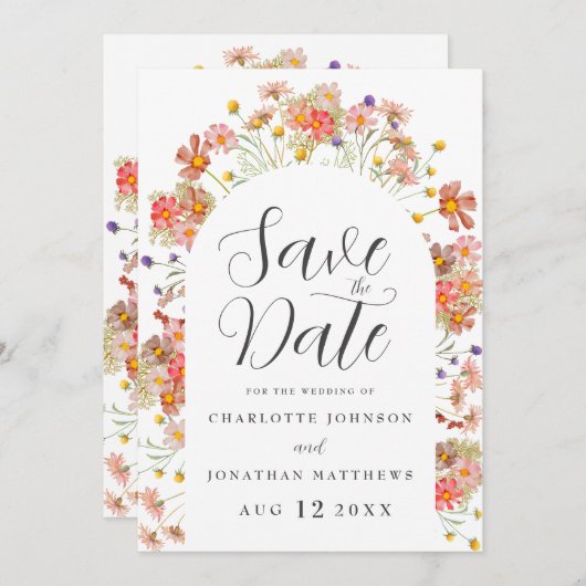 Boho Wildflower Photo Arch Wedding Save The Date (Voorkant / Achterkant)