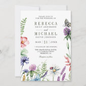 Boho Wildflower Photo Collage QR Code Wedding Kaart (Voorkant)