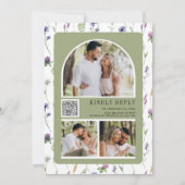 Boho Wildflower Photo Collage QR Code Wedding Kaart (Achterkant)