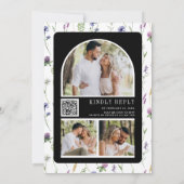 Boho Wildflower Photo QR Code Black Wedding Kaart (Achterkant)