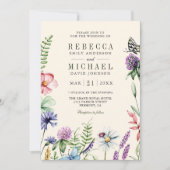 Boho Wildflower Photo QR Code Cream Wedding Kaart (Voorkant)