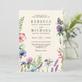 Boho Wildflower Photo QR Code Cream Wedding Kaart (Staand voorkant)