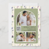 Boho Wildflower Photo QR Code Cream Wedding Kaart (Achterkant)