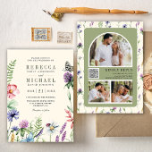 Boho Wildflower Photo QR Code Cream Wedding Kaart