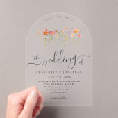 Boho Wildflower Pink Orange Yellow Rust Wedding Acryl Uitnodigingen (Insitu (Draagbaar))