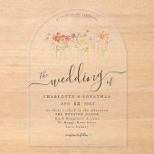 Boho Wildflower Pink Orange Yellow Rust Wedding Acryl Uitnodigingen (Voorkant)