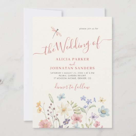 Boho wildflower qr code foto bruiloft kaart (Voorkant)