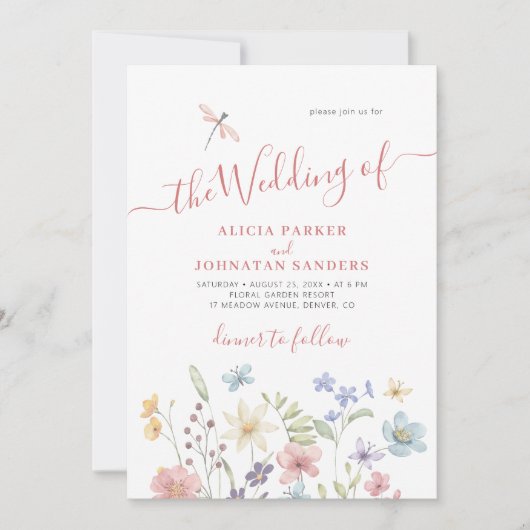 Boho wildflower qr code foto bruiloft kaart (Voorkant)