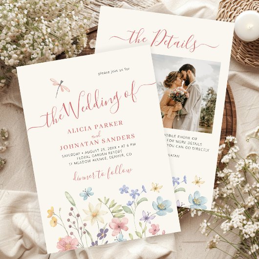 Boho wildflower qr code foto bruiloft kaart