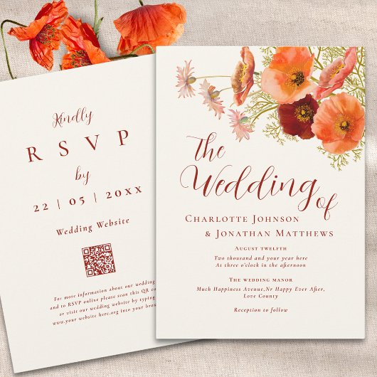 Boho Wildflower QR-code Huwelijk Kaart