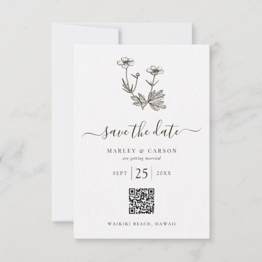 Boho Wildflower QR Code Wedding Save The Date (Voorkant)