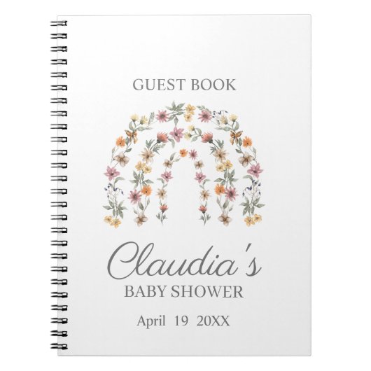 Boho Wildflower Rainbow Baby shower Guest Notitieb Notitieboek (Voorkant)