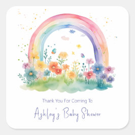 Boho Wildflower Rainbow Baby shower Vierkante Sticker
